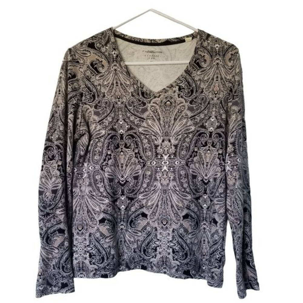Croft & Barrow Women's Classic Tee Medium Pullover Black White